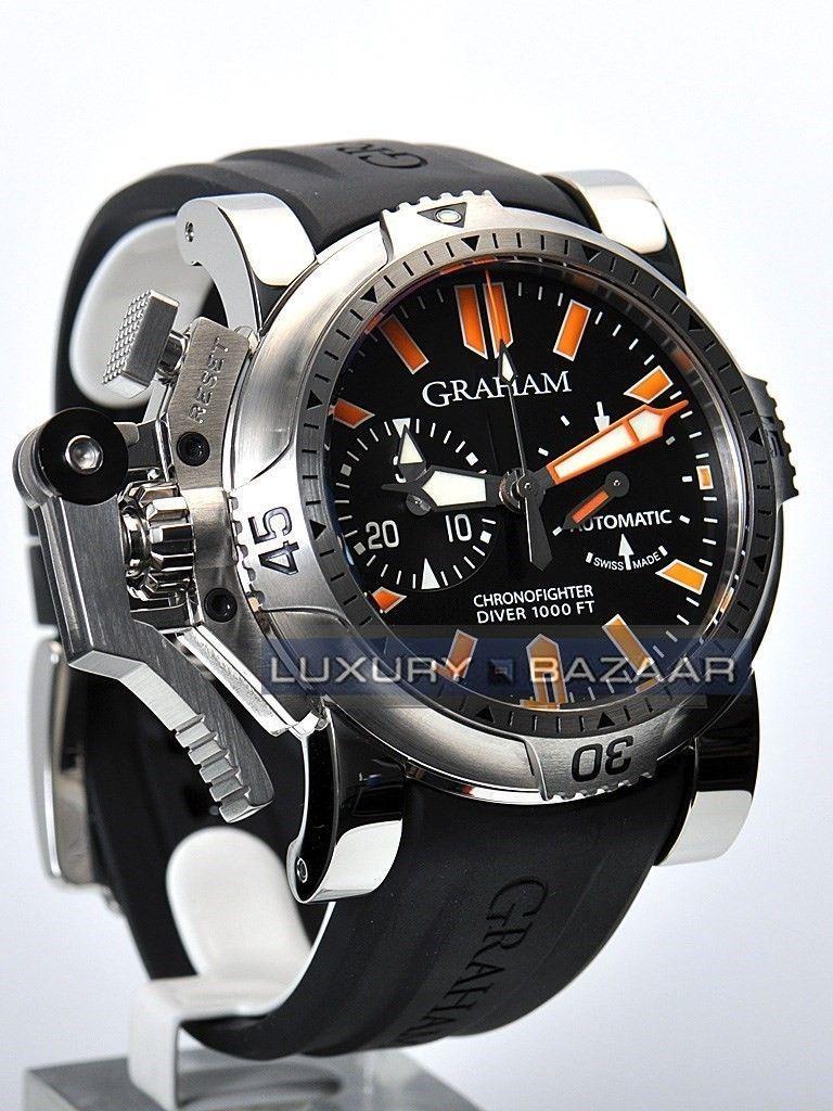 Chronofighter Oversized Diver Orange Seal in Steel on Black  Rubber Strap with Black Dial