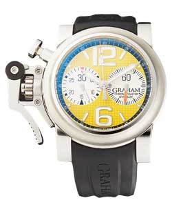 Chronofighter Oversize Yellow Ranger in Steel on Black Rubber Strap with Yellow Dial