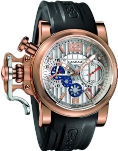 Chronofighter R.A.C in Red Gold  on Black Rubber Strap with Skeleton and Silver Dial