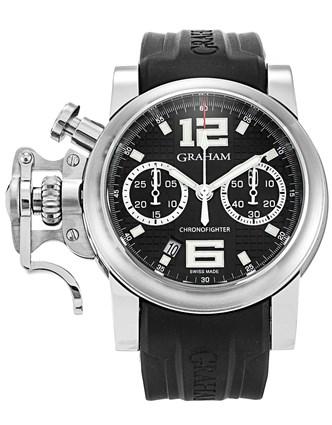 Chronofighter RAC - Black Shock in Steel  on Black Rubber Strap with Black Dial