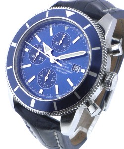 Superocean Heritage 46mm in Steel with Blue Bezel on Black Crocodile Leather Strap with Blue Dial