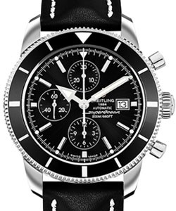 Superocean Heritage 46mm Chronograph Men's in Steel on Black Crocodile Leather Strap with Black Dial