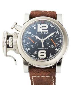 Chronofighter R.A.C in Steel on Brown Leather Strap with Black Dial
