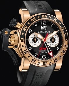 Chronofighter Oversize GMT in Rose Gold  on Black Rubber Strap with Black Dial