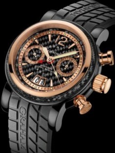 Grand Silverstone Woodcote in  Rose Gold with Carbon Fiber on Black Rubber Strap with Black Dial