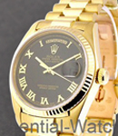 Day-Date - President - 36mm - Yellow Gold - Fluted Bezel on President Bracelet with Black Roman Dial