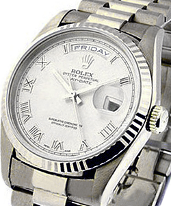 President - Day Date - White Gold - 36mm Old Style Bracelet with Rhodium Roman Dial