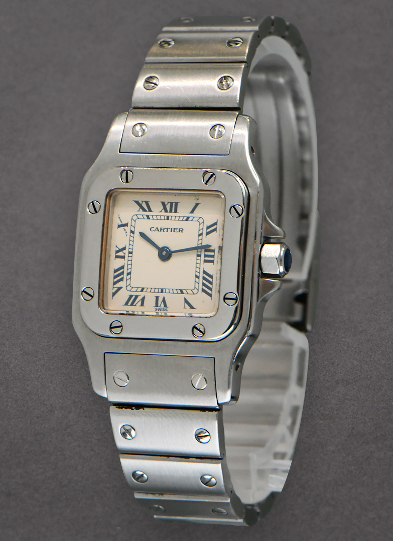 Cartier Santos Small Size in Steel on Steel Bracelet with Silver Dial