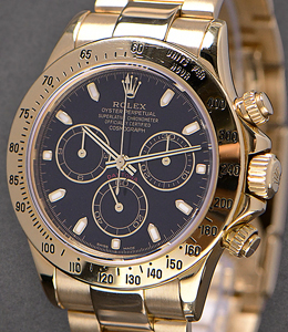 Daytona 40mm in Yellow Gold on Oyster Bracelet with Black Stick Dial