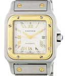 Santos Automatic in Steel with Yellow Gold Bezel on Steel and Yellow Gold Bracelet with Silver Roman Dial
