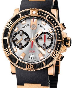 Maxi Marine Diver Chronograph in Rose Gold on Black Rubber Strap with Silver Dial