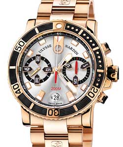 Maxi Marine Diver Chronograph in Rose Gold on Rose Gold Bracelet with Silver Dial