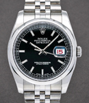 Datejust 36mm in Steel with Domed Bezel on Jubilee Bracelet with Black Stick Dial