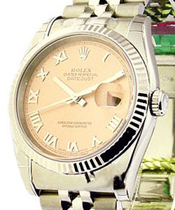 Datejust in Steel with White Gold Fluted Bezel on Steel Jubilee Bracelet with Salmon Roman Dial