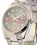 Datejust 36mm in Steel with White Gold Fluted Bezel on Oyster Bracelet with Black MOP Diamond Dial