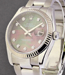 Datejust 36mm in Steel with White Gold Fluted Bezel on Oyster Bracelet with Black MOP Diamond Dial
