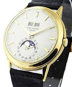 Perpetual Calendar 3448 - Circa 1971 in Yellow Gold on Black Alligator Leather Strap with Silver Matte Dial
