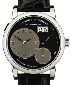 Lange 1 Hausmann 38.5mm in White Gold On Black Crocodile Strap with Black Dial - Grey Subdial