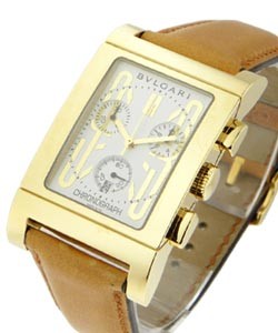 Rettangolo Chronograph  Yellow Gold on Strap with Silver Dial 