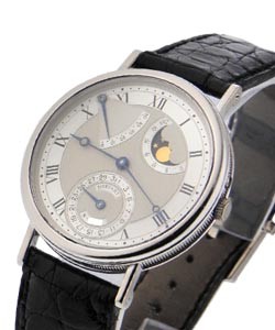 Classique Moon Phase 3987 White Gold on Strap with Silver Dial 