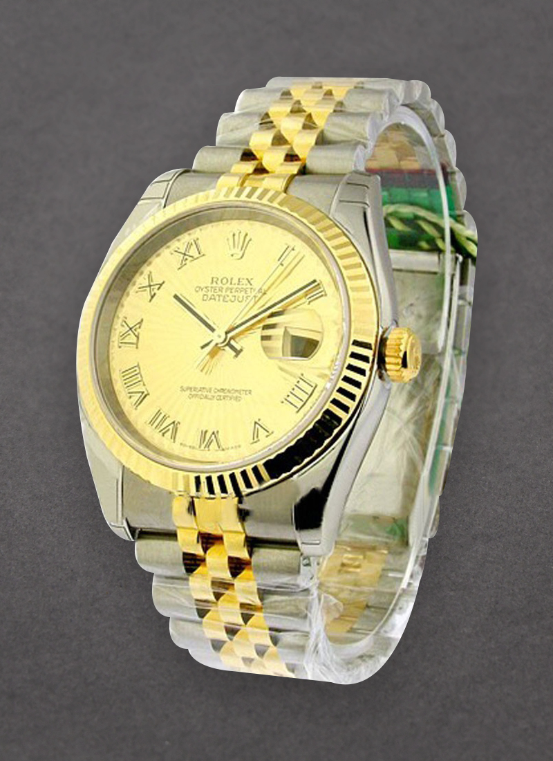 Rolex Unworn Datejust 36mm in Steel with Yellow Gold Fluted Bezel