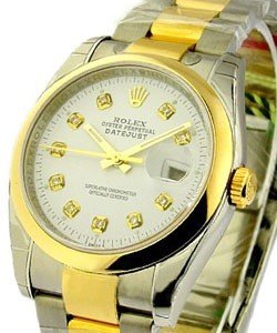 Datejust 36mm in Steel with Yellow Gold Smooth Bezel on Steel and Yellow Gold Oyster Bracelet with White Diamond Dial