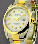 Datejust 36mm in Steel with Yellow Gold Smooth Bezel on Steel and Yellow Gold Oyster Bracelet with White Diamond Dial