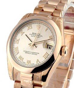 DateJust Mid Size 31mm in Rose Gold with Domed Bezel  on Rose Gold President  Bracelet with Rose Roman Dial