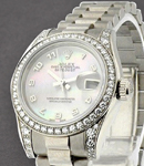 Ladies President in White Gold with Diamond Bezel on White Gold President Bracelet with Black MOP Arabic Dial