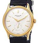 3923J Calatrava in Yellow Gold on Black Leather Strap with Silver Dial