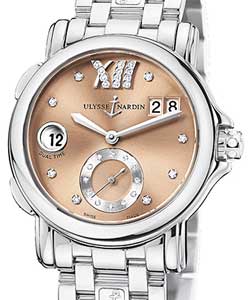 Dual Time Lady  37mm  in Steel on Steel Bracelet with Light Brown Sunray Diamond Dial