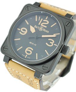 BR 01-92 Automatic Heritage in Black Carbon Coated Steel on Beige Leather Strap with Black Dial