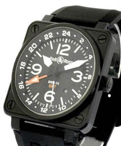 BR 01-93 24 Hour GMT Carbon Finish Steel on Strap with Black Dial