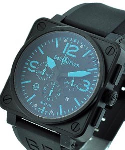 BR 01-94 Chronograph in Black PVD Steel on Black Rubber Strap with Black and Blue Index Dial
