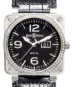 BR01-96 Big Date with Pave Diamond Case Steel on Strap with Black Dial 