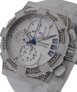 C1 Chronograph in Steel with Diamond Bezel on White Rubber Strap with White Dial