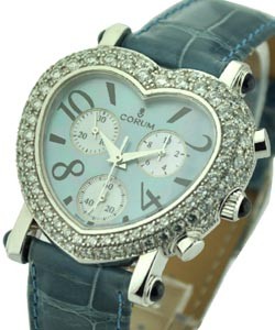 Romantic Heart Chronograph - Diamond Bezel White Gold on Strap with Blue Dial