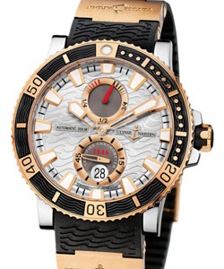 Maxi Marine Diver  Titanium and Rose Gold on Strap with Silver Dial