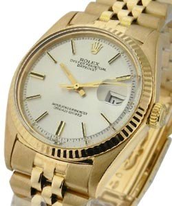 Men's Datejust 36mm in Yellow Gold with Fluted Bezel on Jubilee Bracelet with Silver Stick Dial