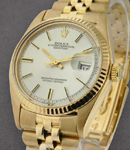 Men's Datejust 36mm in Yellow Gold with Fluted Bezel on Jubilee Bracelet with Silver Stick Dial