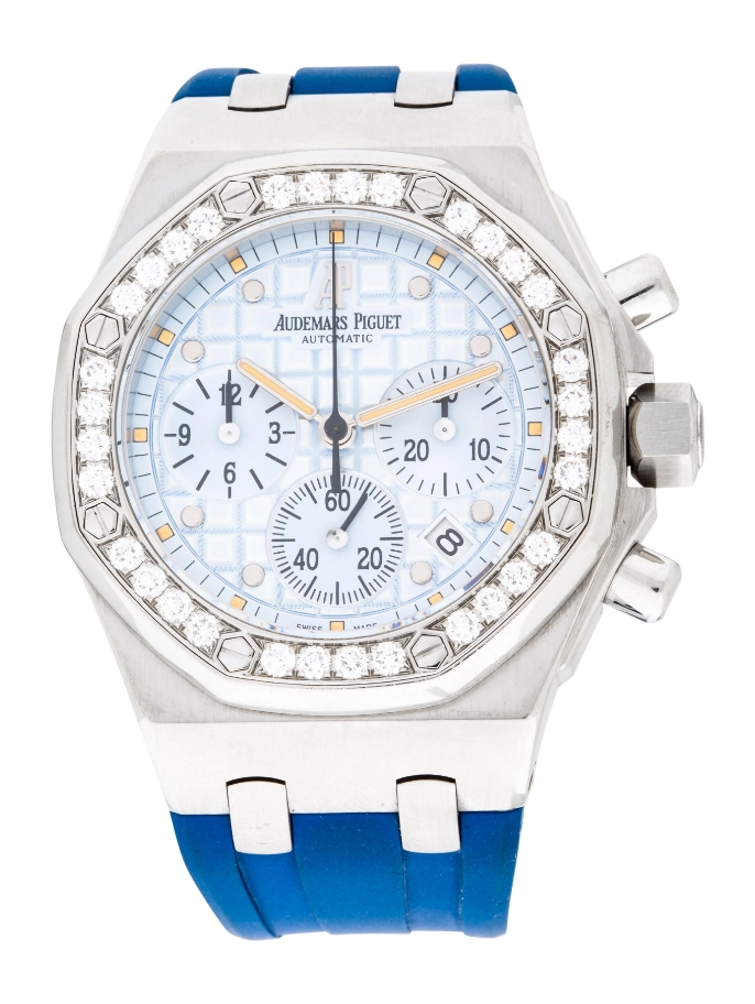 Lady Offshore Blue Jeans in Steel on Blue Rubber Strap with Sky Blue Dial 