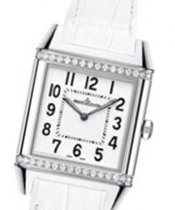 Ladys Reverso Squadra Classic in Steel with Diamond Bezel On White Leather Strap with White Dial