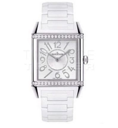 Reverso Squadra Lady Quartz in Steel with Diamond on White Rubber Strap with White Dial