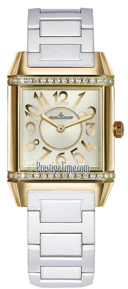 Reverso Squadra Lady Quartz in Yellow Gold with Diamond Bezel on White Rubber Strap with White Dial