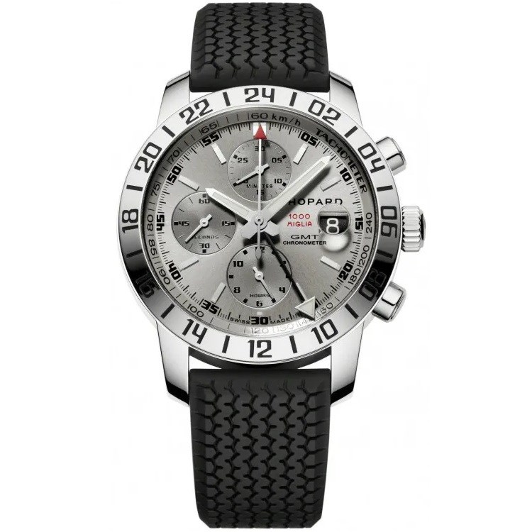 Mille Miglia Chronograph GMT Steel on Strap with Grey Dial