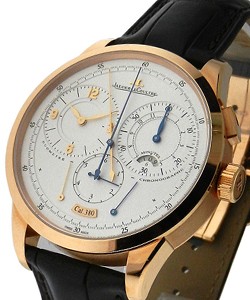 Duometre Chronograph in Rose Gold on Black Alligator Leather Strap with Silver Dial
