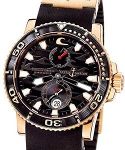 Maxi Marine Diver Black Surf - Limited in Rose Gold  on Black Rubber with Rose Gold Element Strap with Black Dial