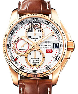 Mille Miglia GT XL Chrono 2008 in Rose Gold on Brown Crocodile Leather Strap with Silver Dial