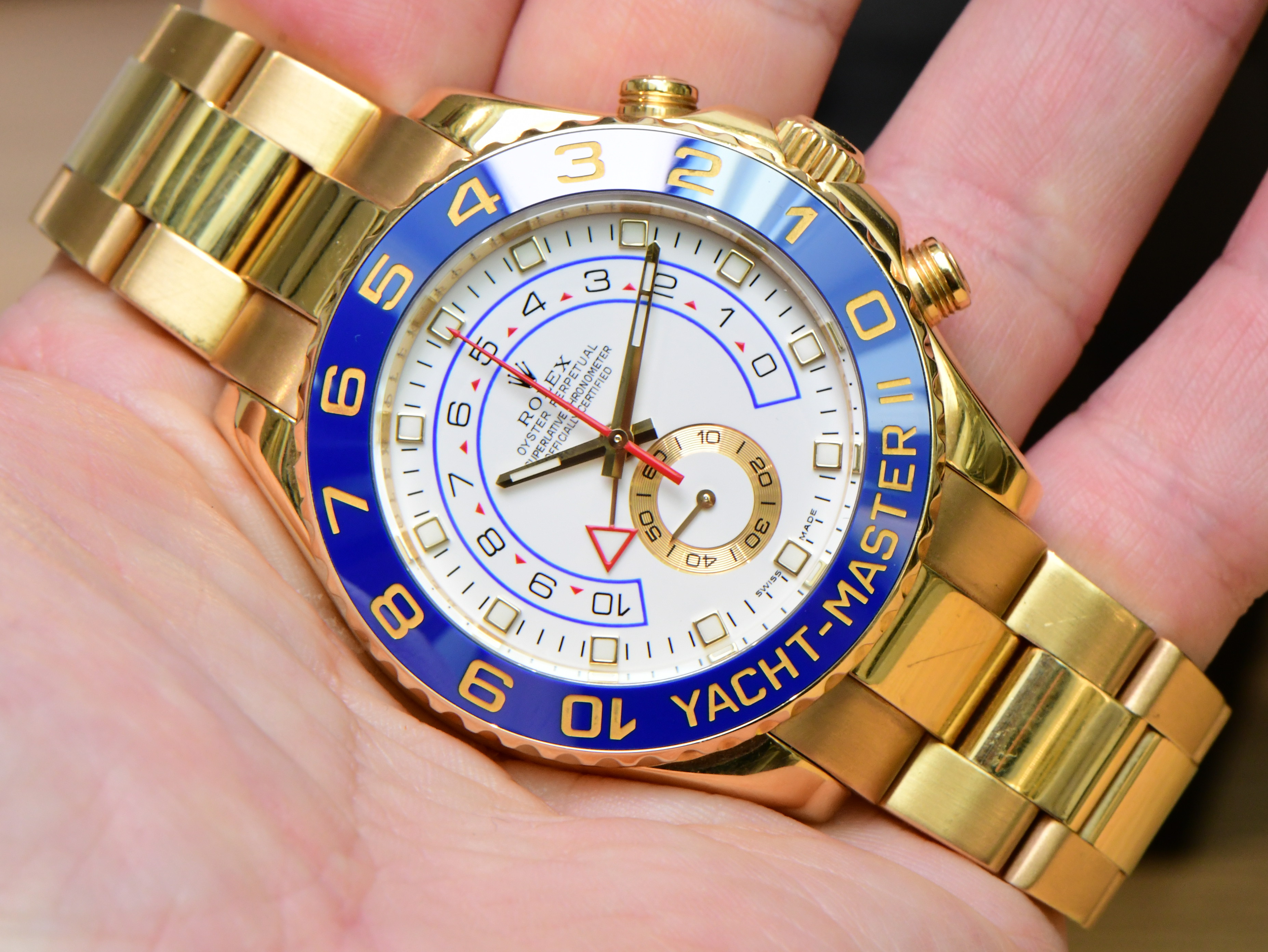 Pre-Owned Rolex Yacht-Master II Yellow Gold -  Gold Hands on Oyster Bracelet with White Dial
