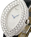 Lady's White Gold Ovale with Diamond Case 18KT WG Case on Strap with Pave Diamond Dial